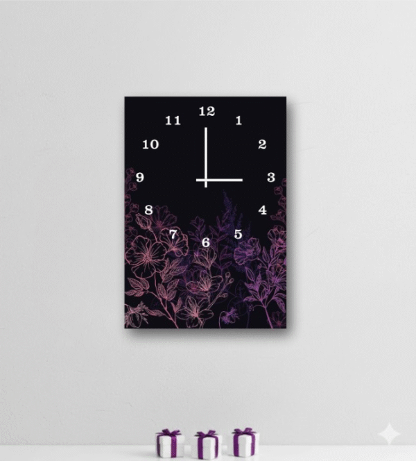 Elegant Floral Digital Printed Wooden Wall Clock – 12x16 Inches Decorative Hanging Clock (Battery Not Included)